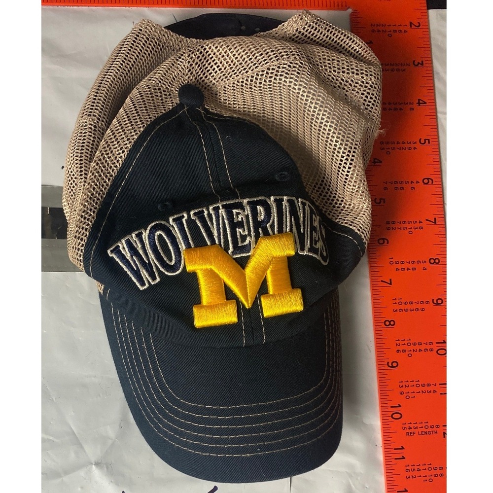 Michigan Wolverines NCAA Trucker Hat Blue Tan Snapback Mesh Baseball Cap